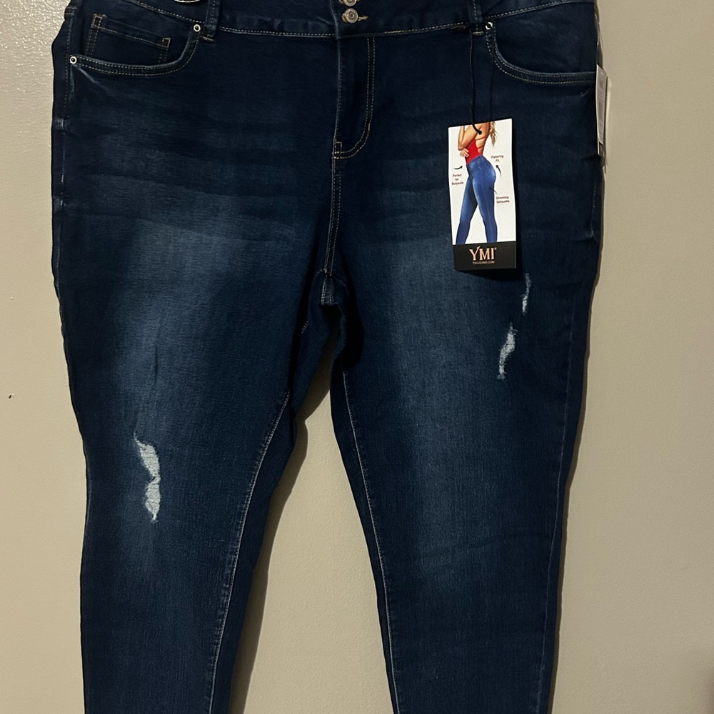 YMI Blue Skinny Jeans with Distressed Details